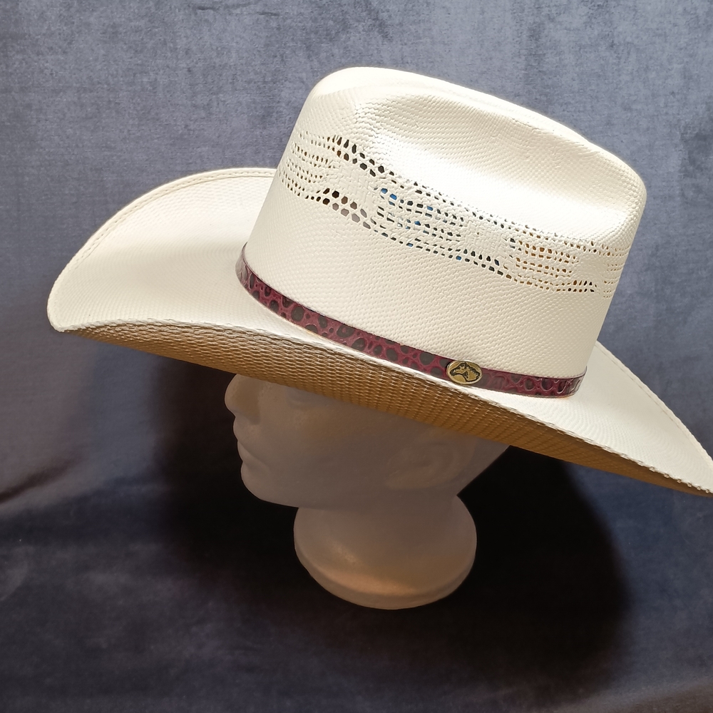 Bangora Branded Cream Straw Cowboy Hat with Band - Picture 2 of 13